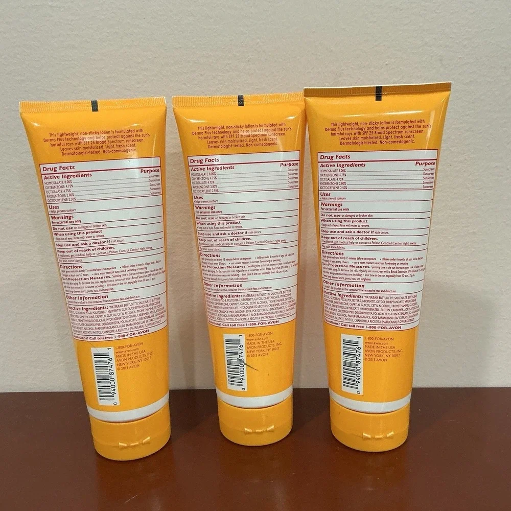 Avon  Sun + Broad Spectrum SPF 25 Sunscreen Lotion 8 oz Water Resistant Lot Of 3